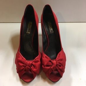Red Satin Bow Pumps